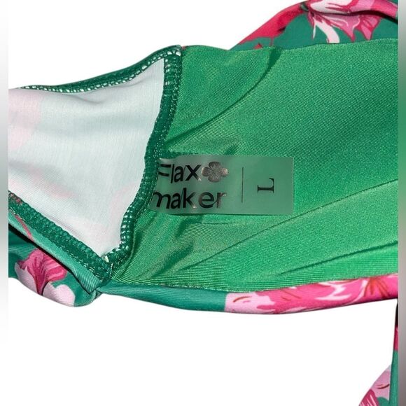 Flax marker Large Green and Pink Floral Bikini two piece tie neck soft padded - Picture 4 of 5